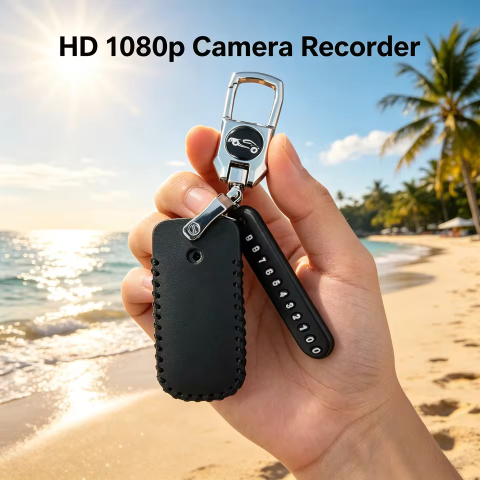 מצלמת מיני 1080P עם כיסוי עור למחזיק מפתחות